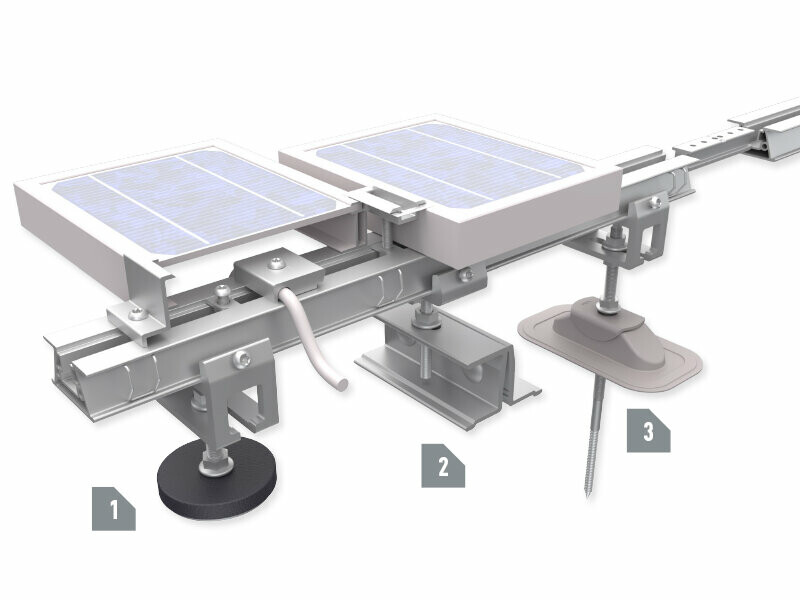 Profilová lišta PREFA pro instalaci fotovoltaických systémů na střechy PREFA s držáky Vario, Prefalz Vario a Sunny