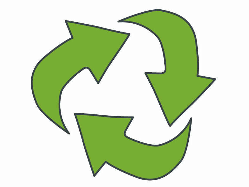 Symbol recyklace sestávající ze 3 do sebe zapadajících šipek - symbolizuje procento recyklace hliníku PREFA