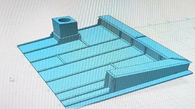 Model střechy - pravý boční pohled (včetně detailů oplechování štítové hrany s nadezdívkou)