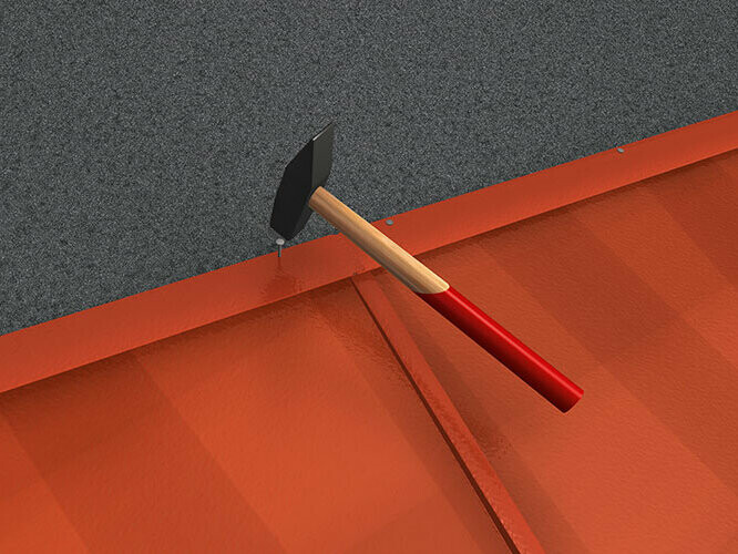 PREFA střešní panel FX.12 se ke spodní konstrukci připevní hřebíky pomocí integrované upevňovací lišty.