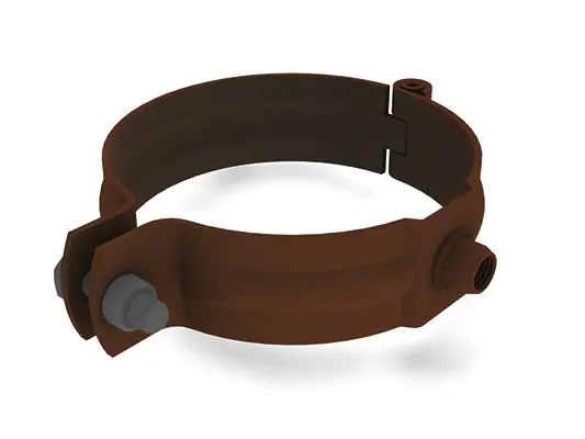 PREFA objímka pro kruhový svod, tmavě hnědá, Ø 60, 80, 100, 120, 150 mm, se závitem M10 bez trnu, stabilní řešení pro upevnění svodů.