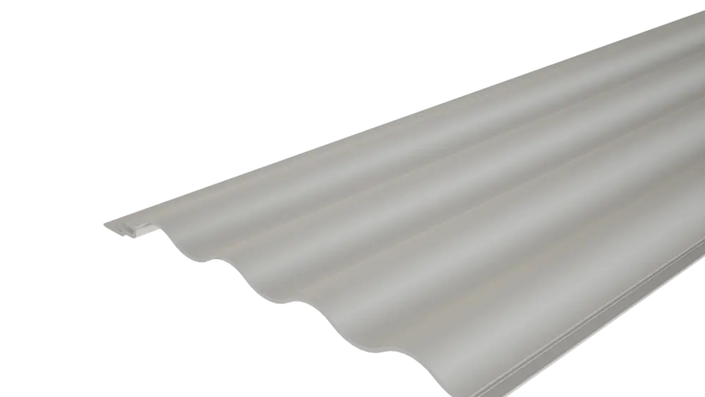 Profil PREFA Welle 10/50 s charakteristickým vlnitým povrchem použitý na fasádě / balkonovém obkladu.