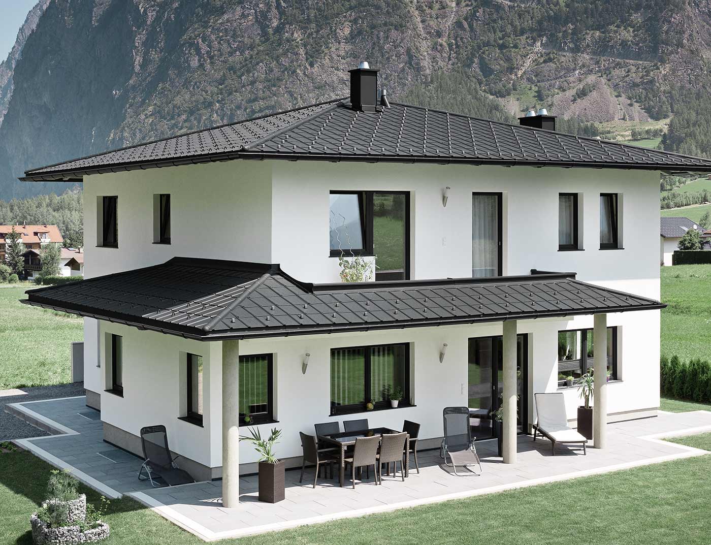 Referenční objekty PREFA Střešní systémy PREFA falcovaná střešní taška 03 P.10 černá