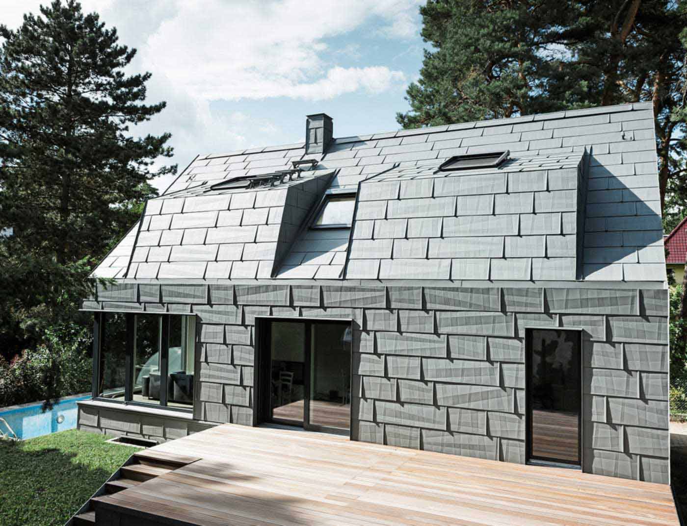 Referenční objekty PREFA Střešní systémy PREFA střešní panel FX.12 07 P.10 světle šedá