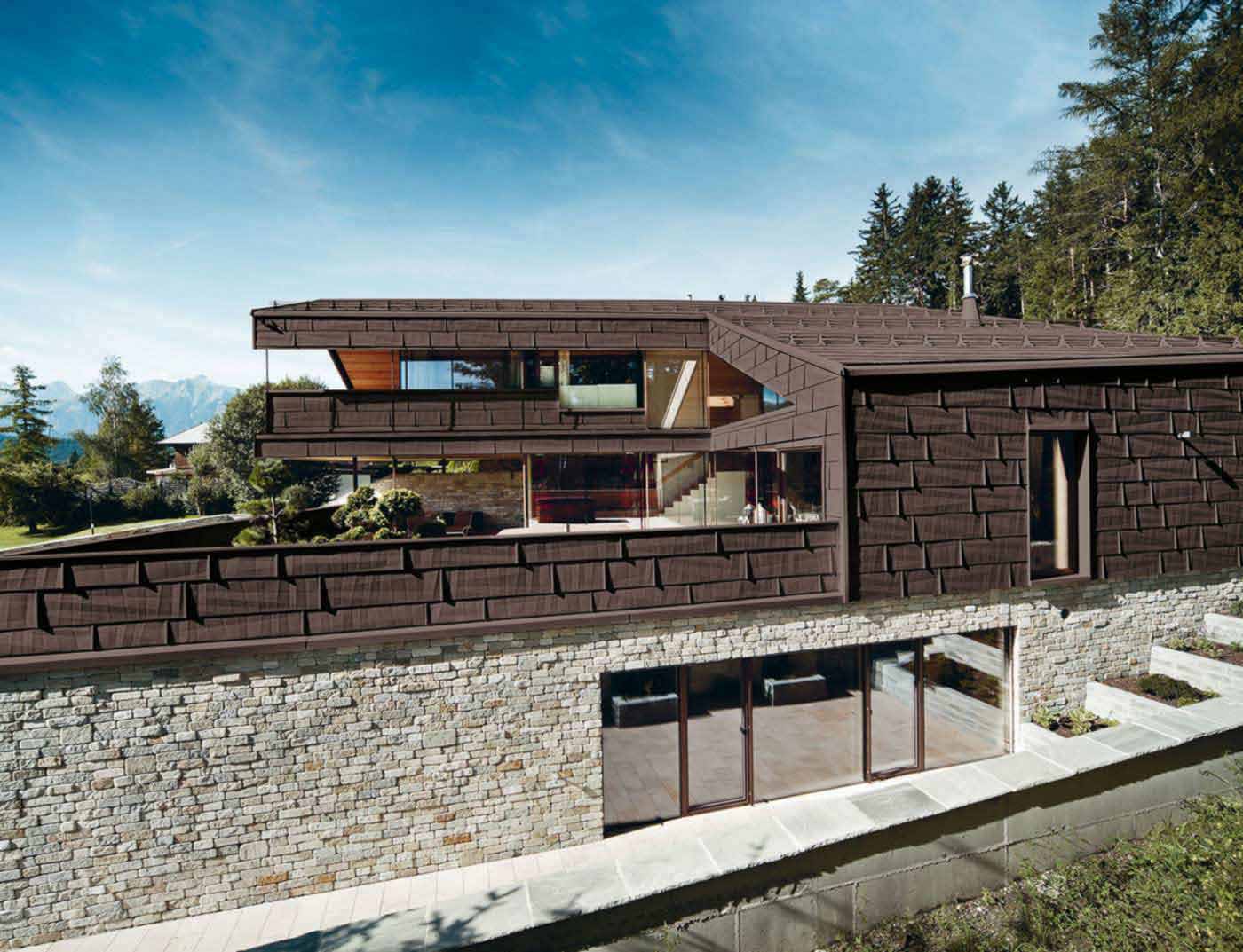 Referenční objekty PREFA Fasádní systémy Fasádní panel FX.12 11 P.10 oříšková